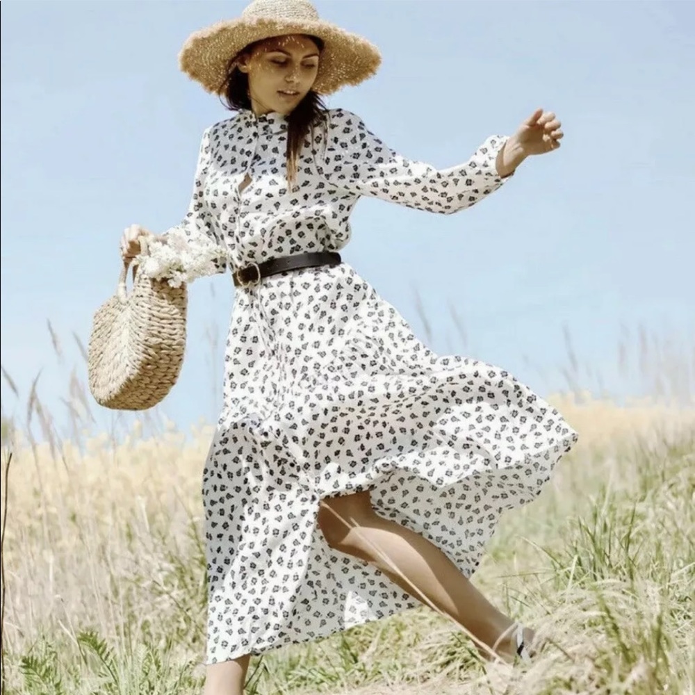 Zara The Amelia Dress White & Black Floral Print